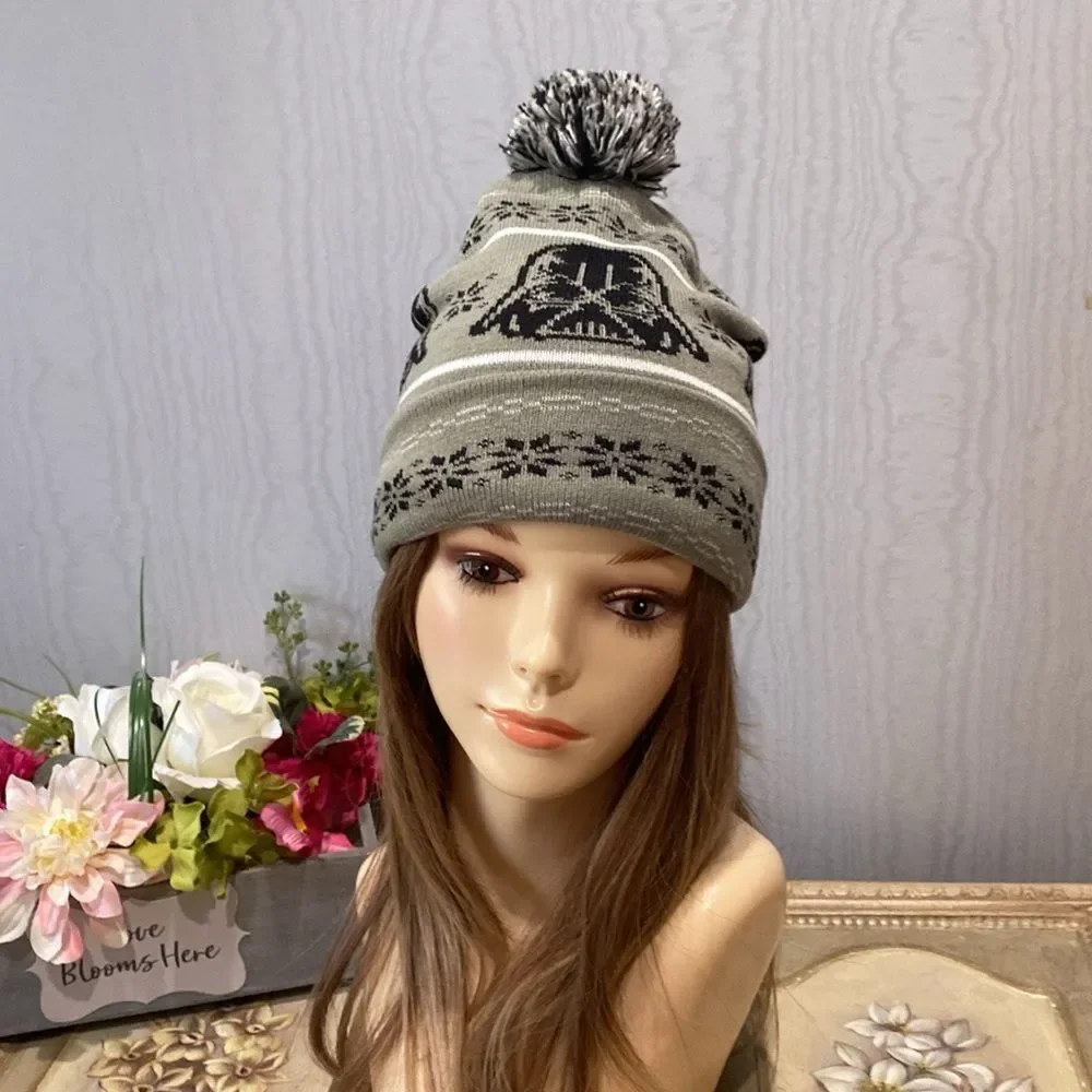 Star Wars Darth Vader Fair Isle Pom Beanie Cap Grey Black OSFM